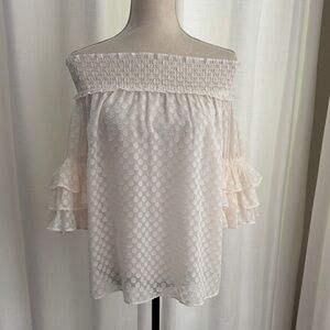 CeCe White Off-Shoulder Blouse with Polka Dots